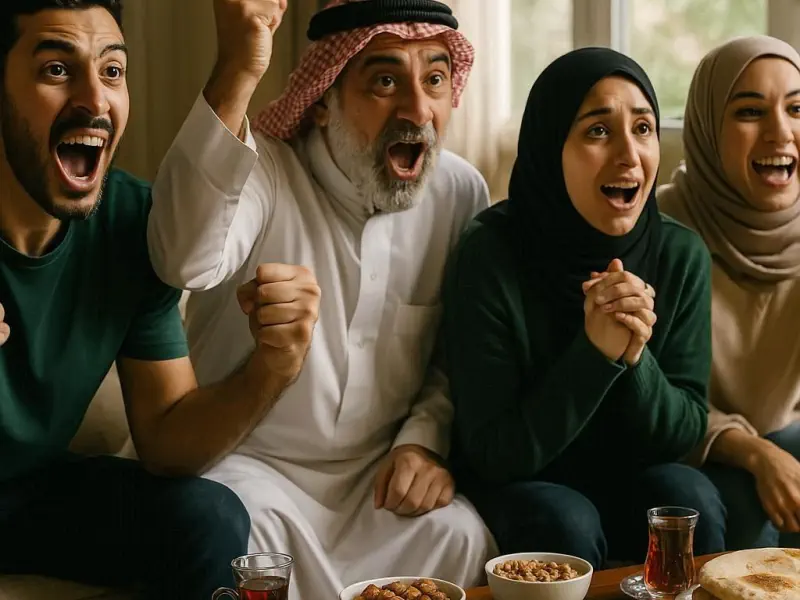 أشخاص يشاهدون مباراة كرة قدم في يلا شوت